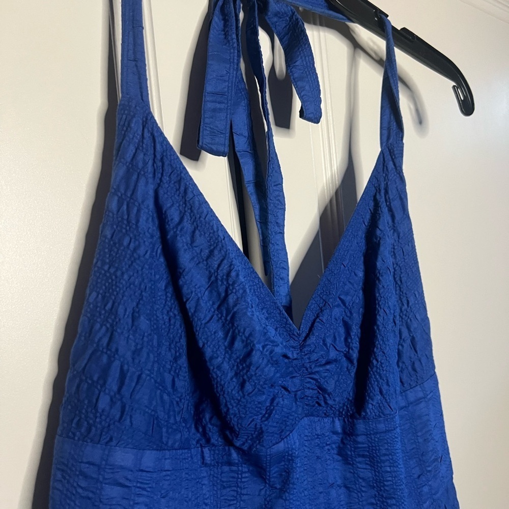J.Crew 2008 Vintage Cobalt Blue 100% Cotton Halter Midi Dress - Picture 5 of 10